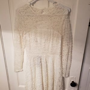 Long-sleeved White Lace Dress